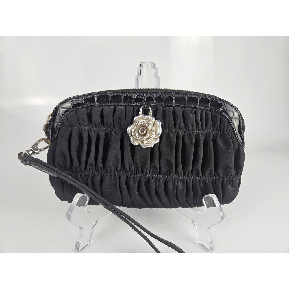 Vintage Brighton Wristlet Black Rouching & Black Croc Embossed‎ Leather Trim
